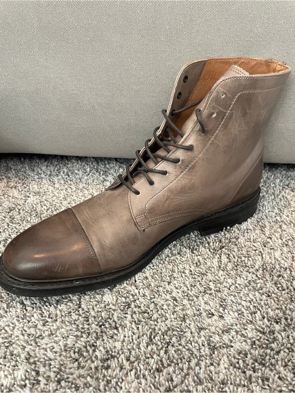 Frye Men's Leather Cap-Toe Lace-Up Boots in Taupe Brown